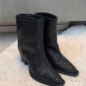 Miista Black Leather Textured Ankle Boots